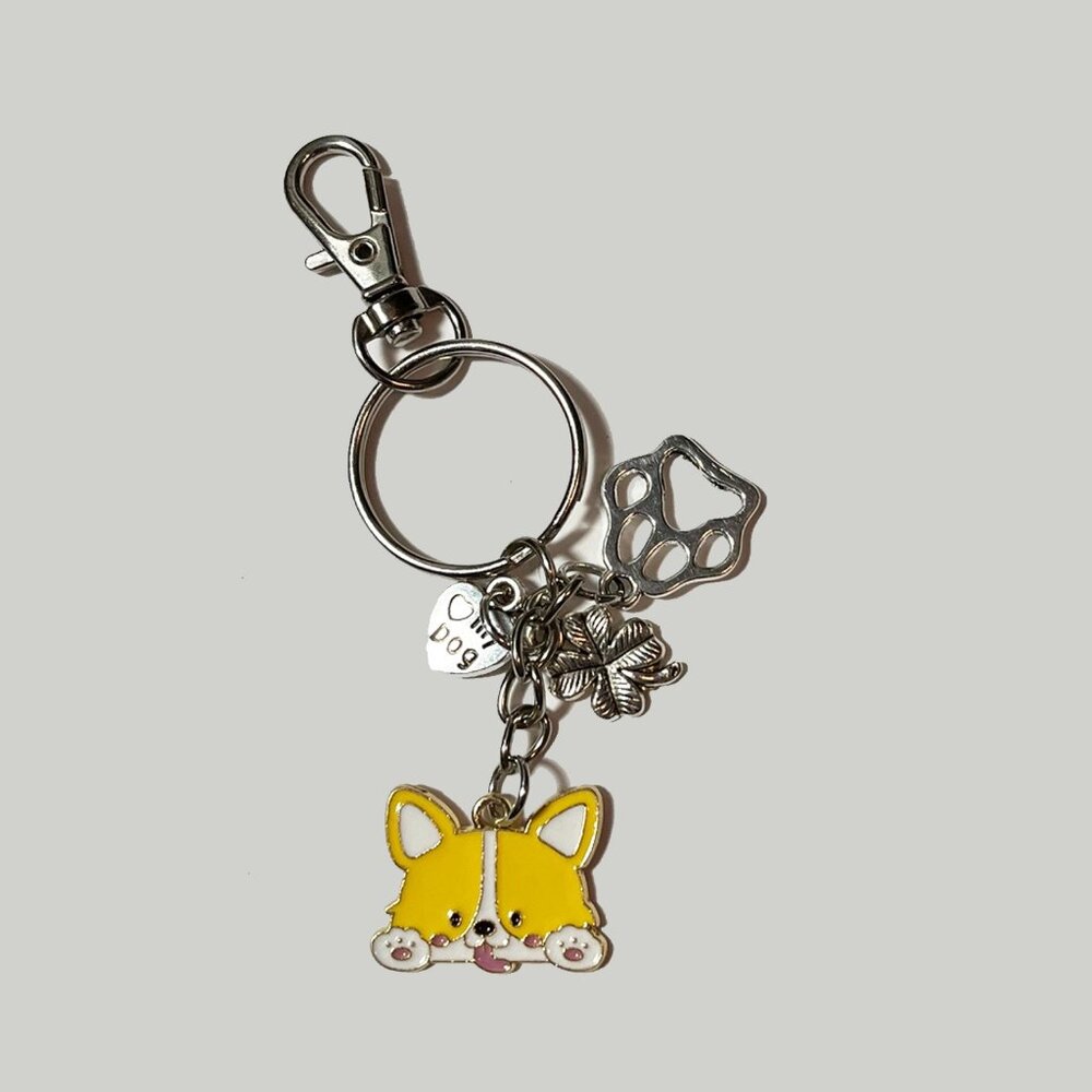 Hello There Adorable Corgi Enamel Keychain with Charms NWT